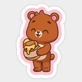 Cute Bear Holding Honey Cartoon Sticker